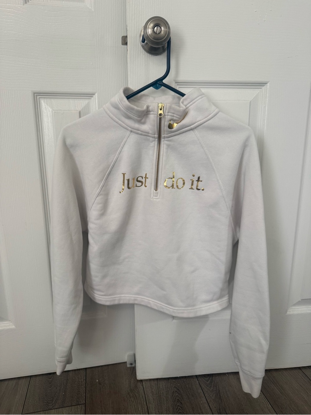 Nike White Half-Zip Pullover with Gold Logo